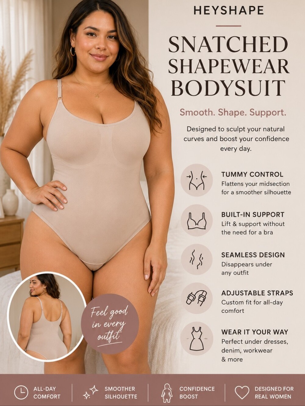 HeyShape Snatched Shapewear Bodysuit - Beige